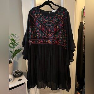Umgee Plus Bohemian Bell Sleeve Floral Embroidered Dress